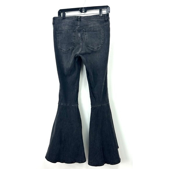 Free People Womens Black Ruffle Denim Flare Bell Bottom Jeans Size 29 1192R2 - Picture 7 of 12